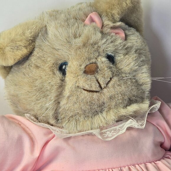 Vintage Kitten Plush Pink Dress Bow Stuffed Animal Toy Cat Kitty Ruffles 13 inch - Picture 2 of 13
